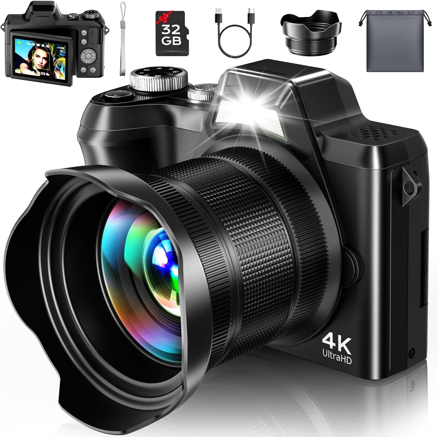 Photography Zoom - 4K 여행 사진 촬영용 디지털 카메라,