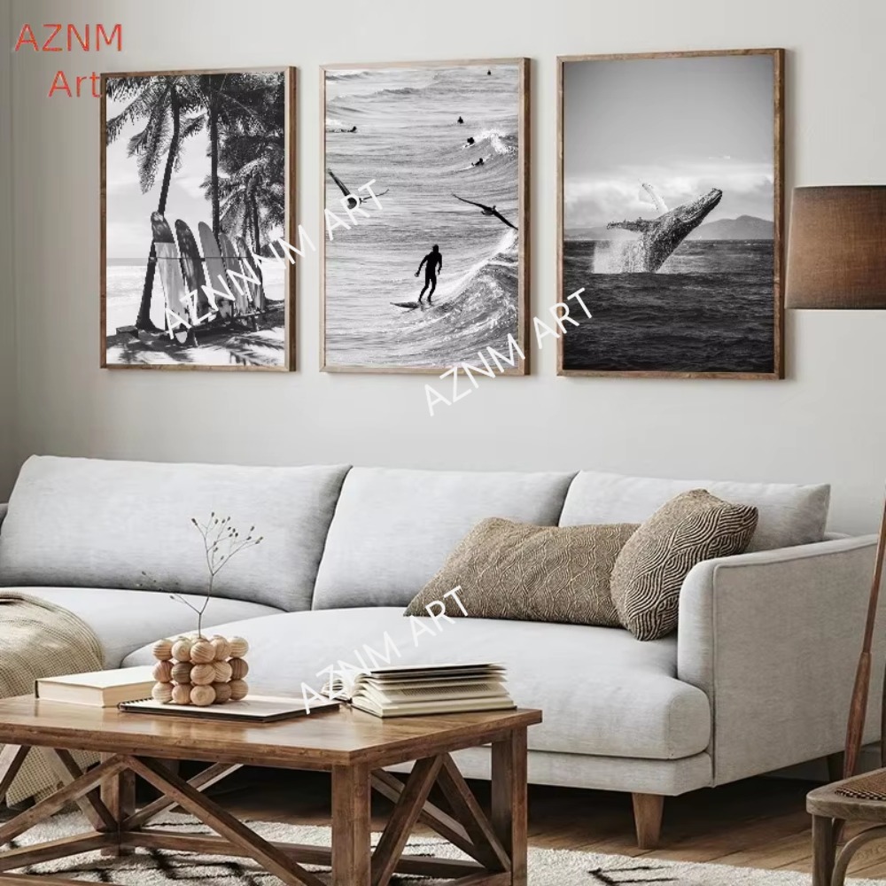 1PC, 고급 서핑 흑백 사진 포스터 해변 고래 프린트 - Photography Black And White 리뷰 및 가격