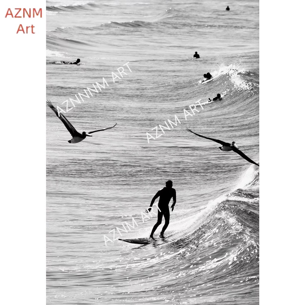 1PC, 고급 서핑 흑백 사진 포스터 해변 고래 프린트 - Photography Black And White 리뷰 및 가격